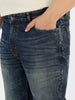 Plus Men's Dark Blue Regular Fit Washed Jeans Stretchable