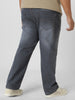 Plus Men's Grey Regular Fit Washed Jeans Stretchable