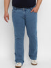 Plus Men's Light Blue Regular Fit Washed Denim Bootcut Jeans Stretchable