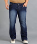 Plus Men's Dark Blue Washed Bootcut Jeans Stretchable