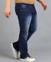 Plus Men's Dark Blue Washed Bootcut Jeans Stretchable