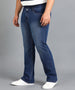 Plus Men's Blue Washed Bootcut Jeans Stretchable