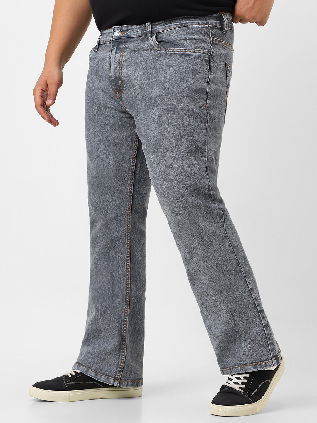 Plus Men's Light Grey Washed Bootcut Jeans Stretchable