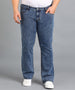 Plus Men's Blue Washed Bootcut Jeans Stretchable