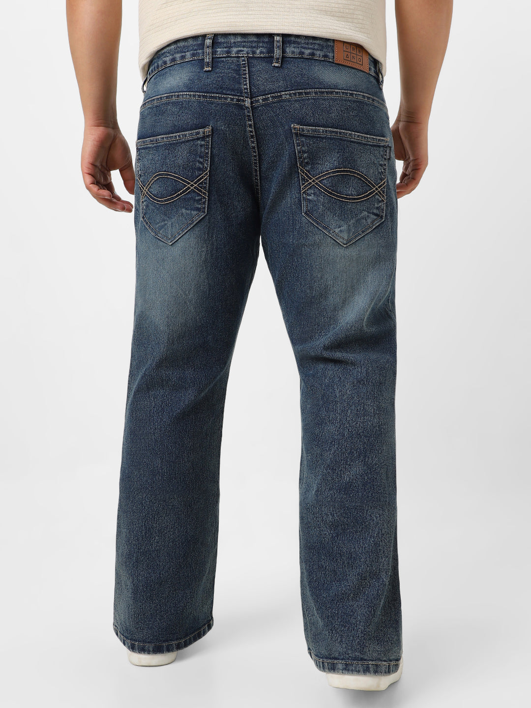 Plus Men's Blue Washed Bootcut Jeans Stretchable