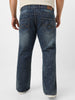 Plus Men's Blue Washed Bootcut Jeans Stretchable