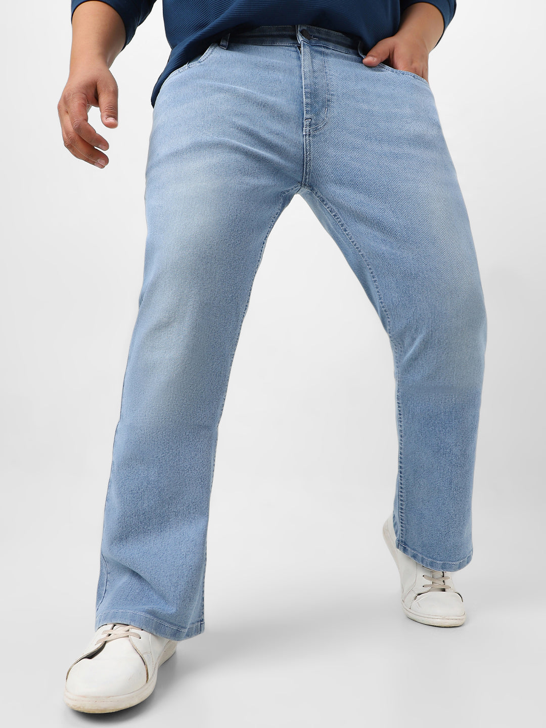 Plus Men's Ice Blue Washed Bootcut Jeans Stretchable