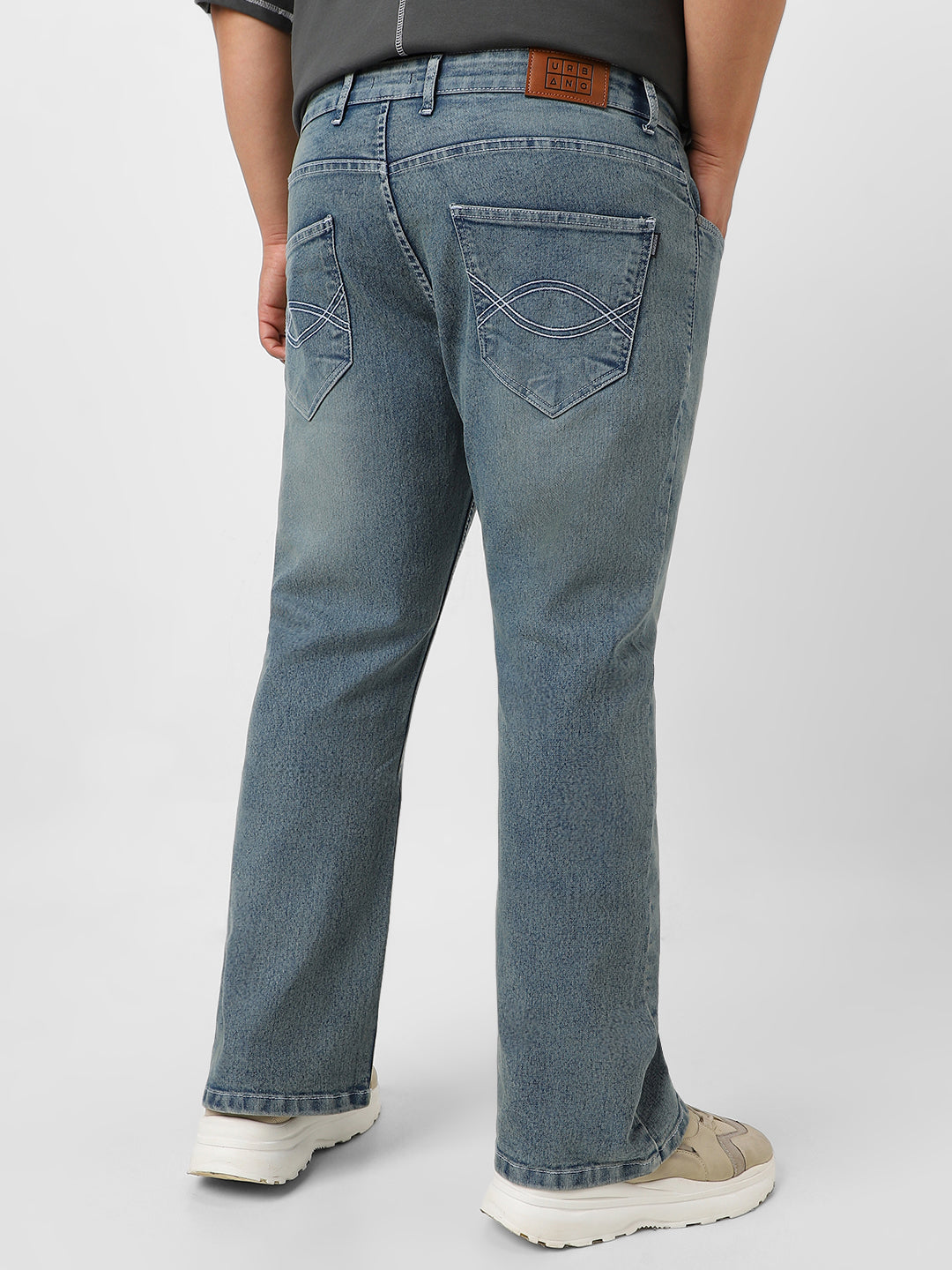 Plus Men's Light Blue Washed Bootcut Jeans Stretchable