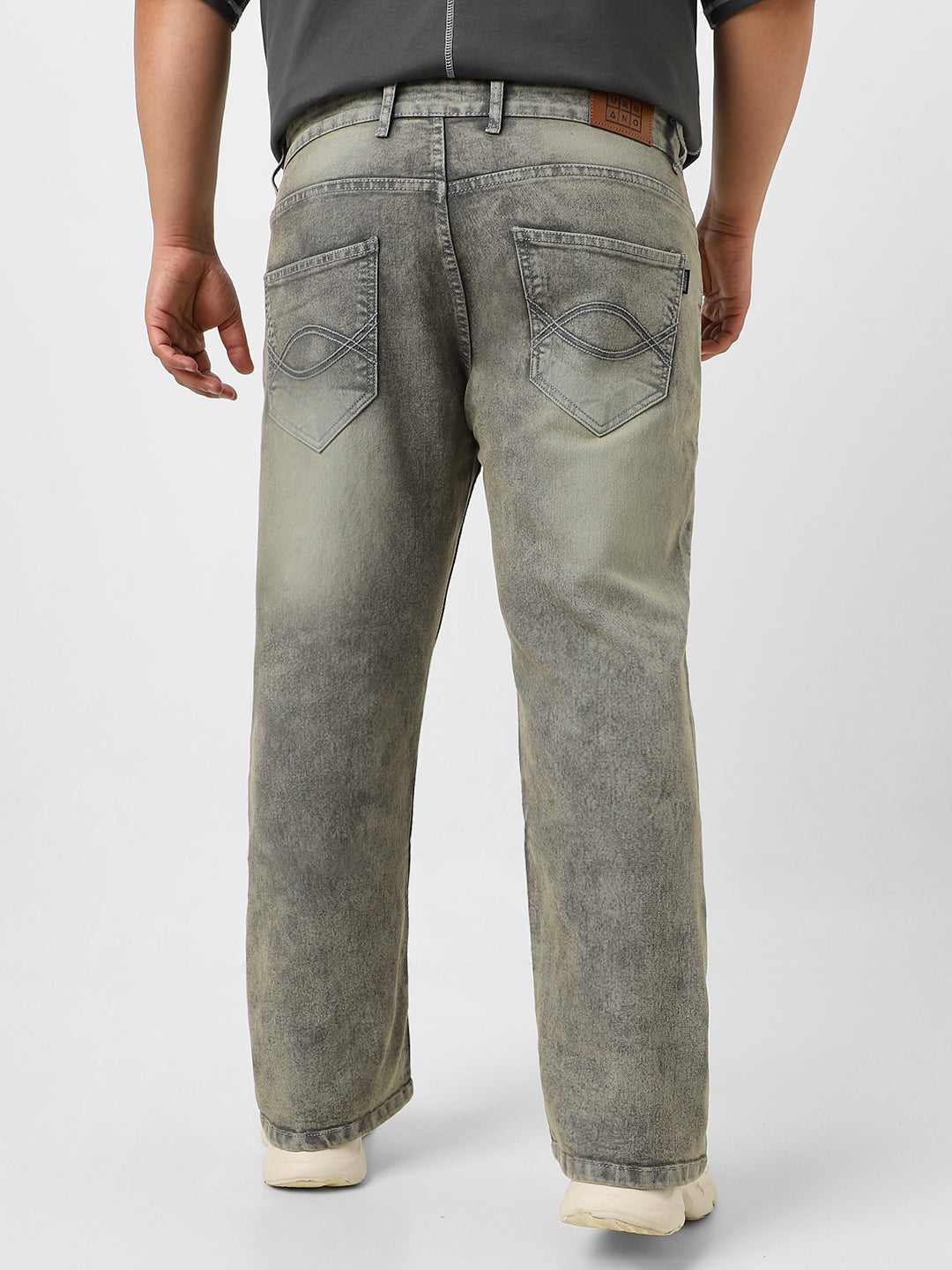 Plus Men's Light Grey Washed Bootcut Jeans Stretchable