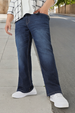 Plus Men's Blue Regular Fit Washed Denim Bootcut Jeans Stretchable