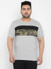 Plus Men's Grey, Black Color-Block Military Camouflage Printed Half Sleeve Regular Fit Cotton T-Shirt