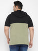 Plus Men's Black, Olive Color-Block Hooded Neck Regular Fit Half Sleeve Cotton T-Shirt