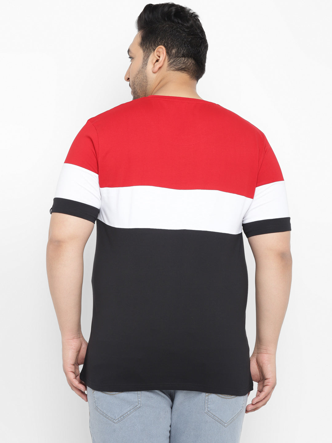 Plus Men's Black, White, Red Color-Block Regular Fit Half Sleeve Cotton T-Shirt