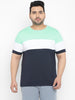 Plus Men's Navy Blue, White Color-Block Regular Fit Half Sleeve Cotton T-Shirt