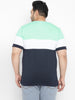 Plus Men's Navy Blue, White Color-Block Regular Fit Half Sleeve Cotton T-Shirt