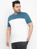 Plus Men's Blue, White, Yellow Color-Block Regular Fit Half Sleeve Cotton T-Shirt