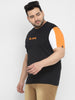 Plus Men's Black, Orange, White Color-Block Regular Fit Half Sleeve Cotton T-Shirt