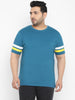 Plus Men's Blue, White, Yellow Color-Block Regular Fit Half Sleeve Cotton T-Shirt