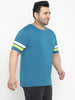 Plus Men's Blue, White, Yellow Color-Block Regular Fit Half Sleeve Cotton T-Shirt