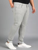 Plus Men's Ice Grey Regular Fit Washed Jeans Stretchable