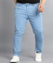 Plus Men's Light Blue Regular Fit Washed Jeans Stretchable