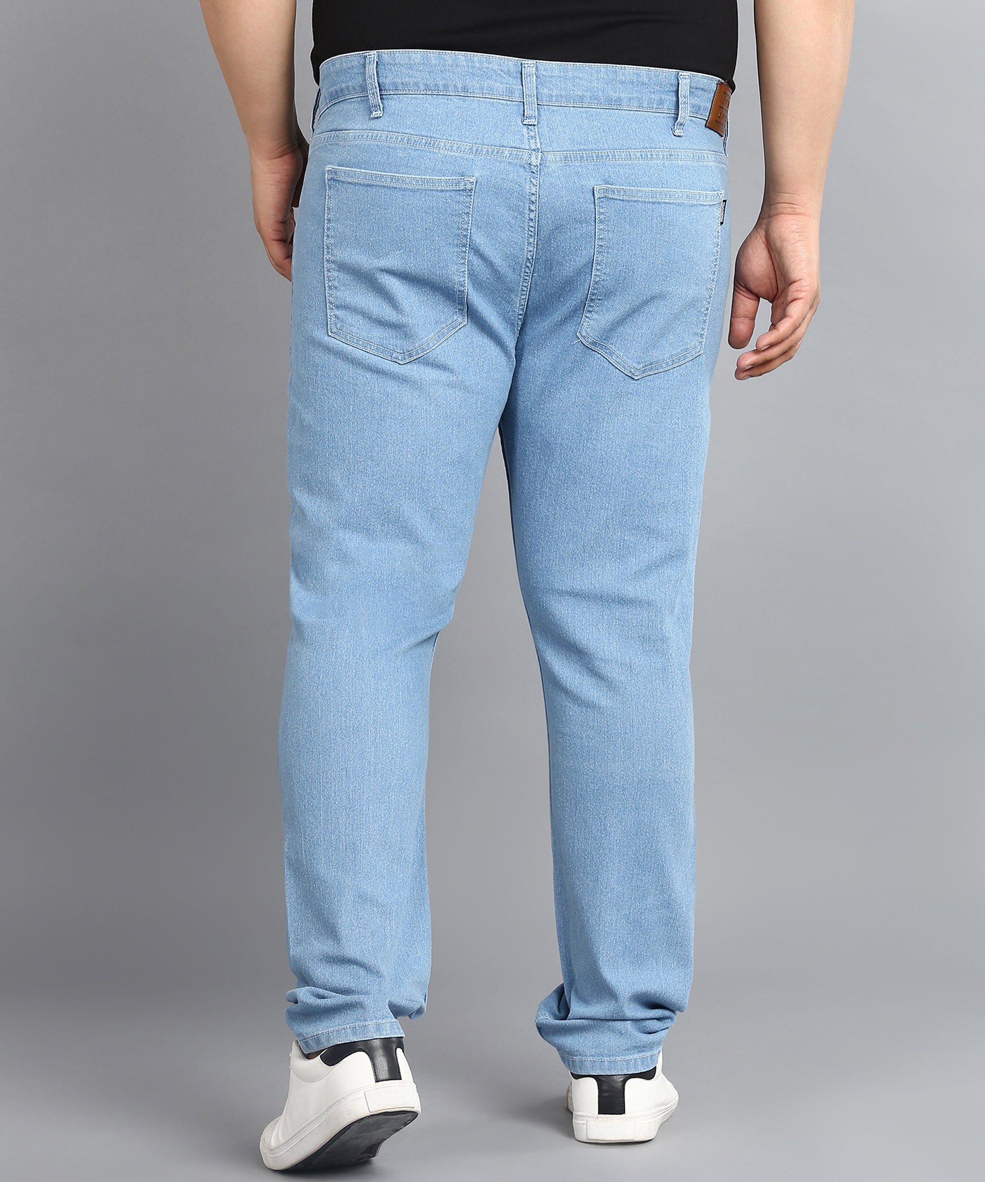 Plus Men's Light Blue Regular Fit Washed Jeans Stretchable