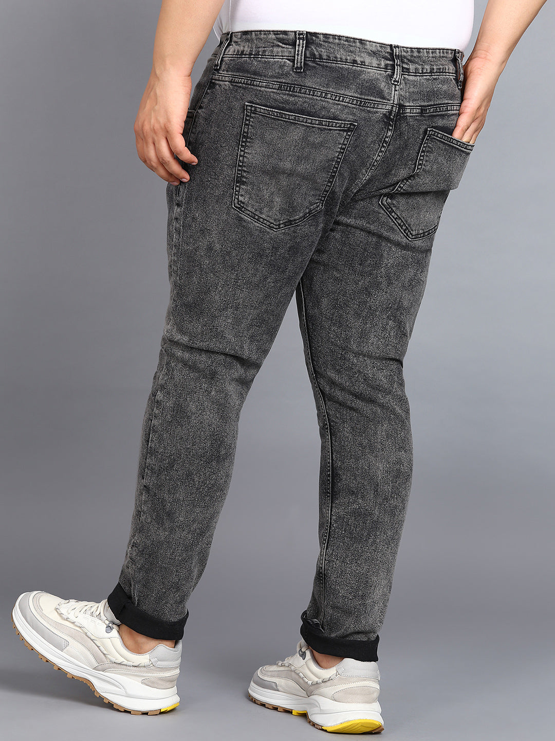 Plus Men's Black Regular Fit Washed Jeans Stretchable