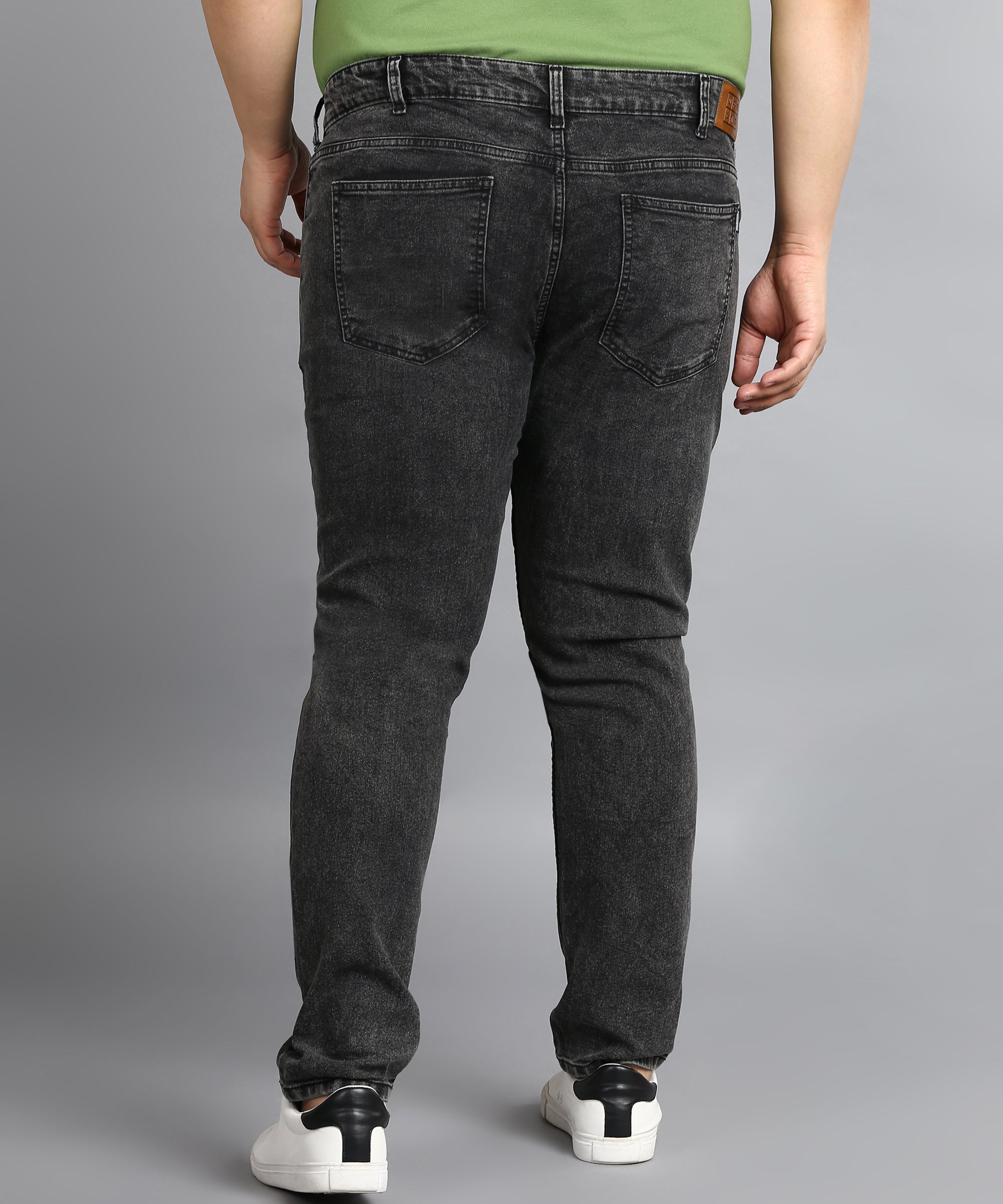 Plus Men's Carbon Grey Regular Fit Washed Jeans Stretchable