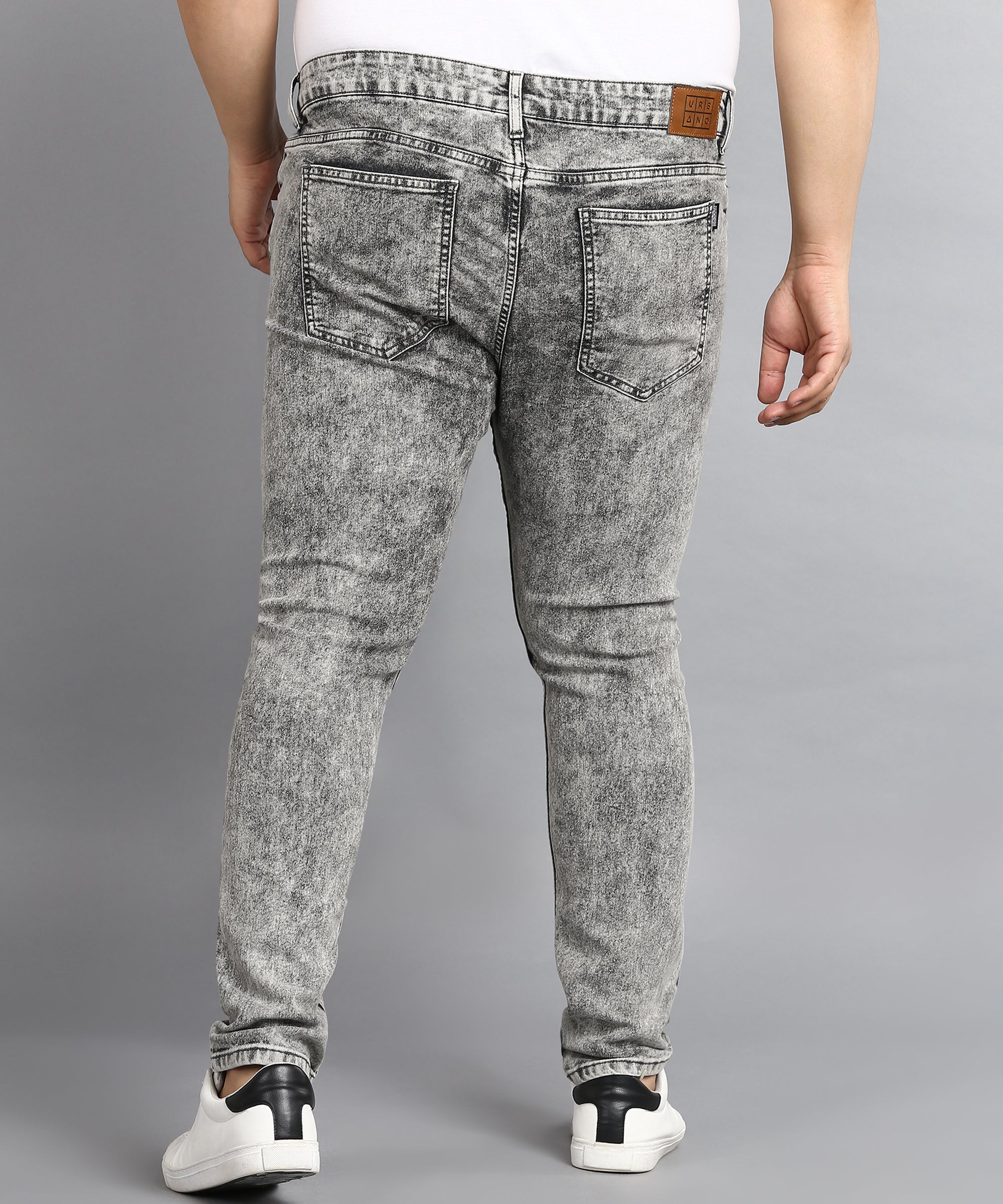 Plus Men's Light Grey Regular Fit Washed Jeans Stretchable