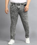 Plus Men's Grey Regular Fit Washed Jeans Stretchable