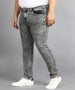 Plus Men's Grey Regular Fit Washed Jeans Stretchable