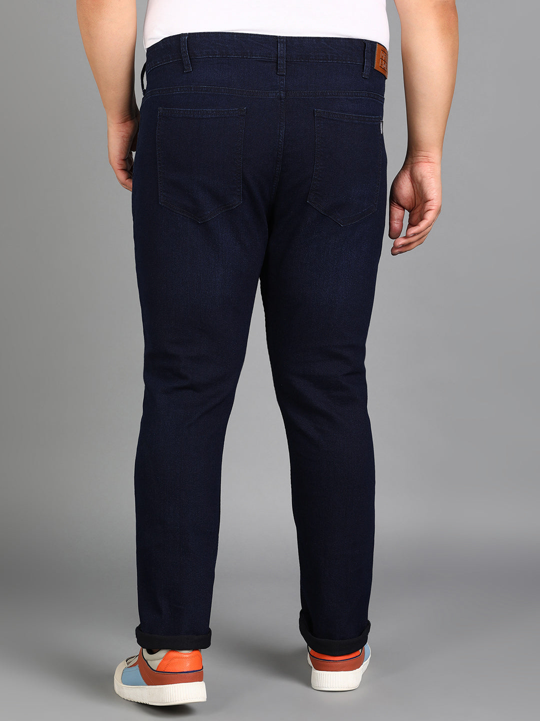 Plus Men's Carbon Blue Regular Fit Washed Jeans Stretchable