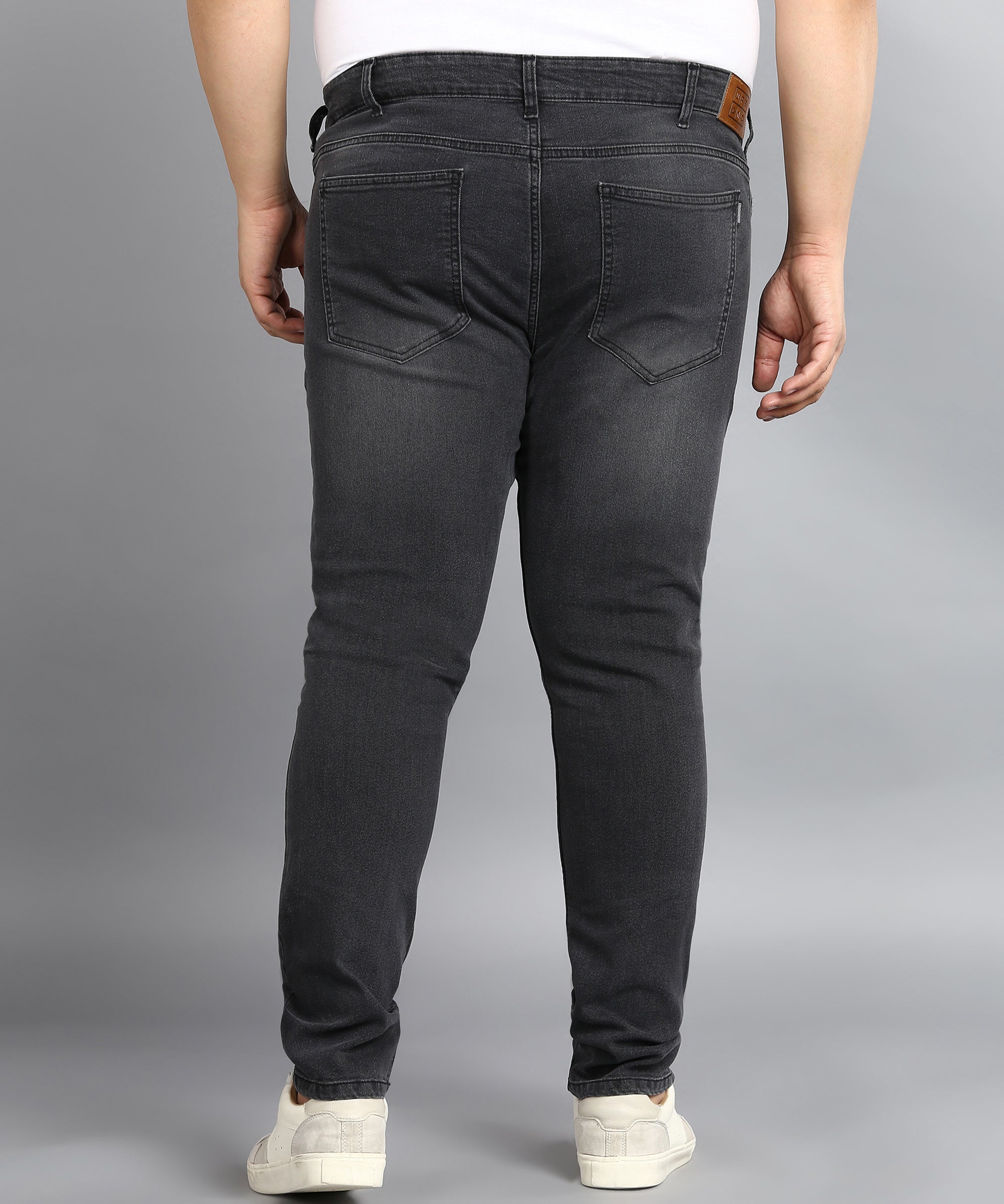 Plus Men's Carbon Grey Regular Fit Washed Jeans Stretchable