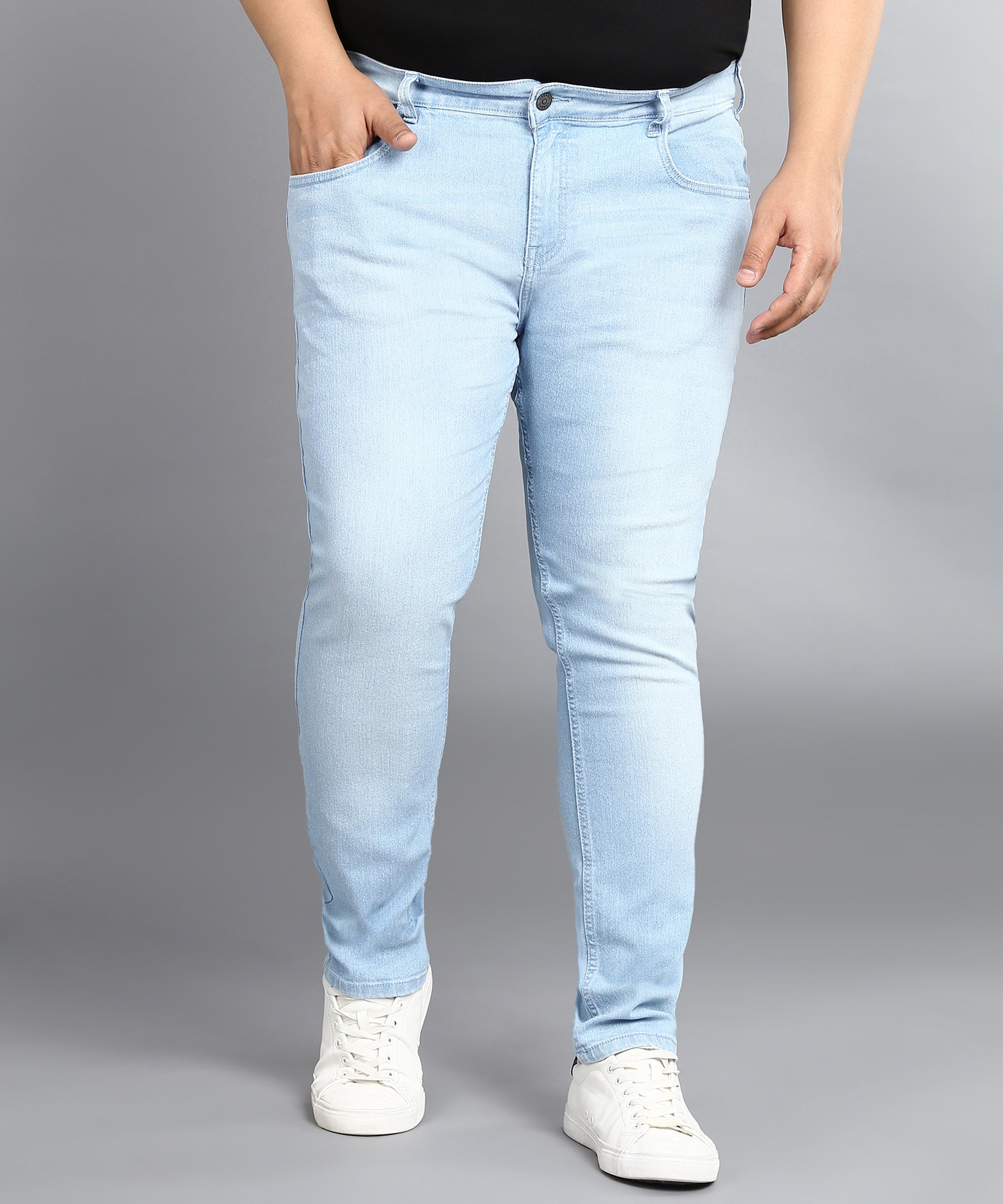 Plus Men's Ice Blue Regular Fit Washed Jeans Stretchable