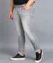 Plus Men's Ice Grey Regular Fit Washed Jeans Stretchable