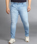 Plus Men's Light Blue Regular Fit Washed Jeans Stretchable