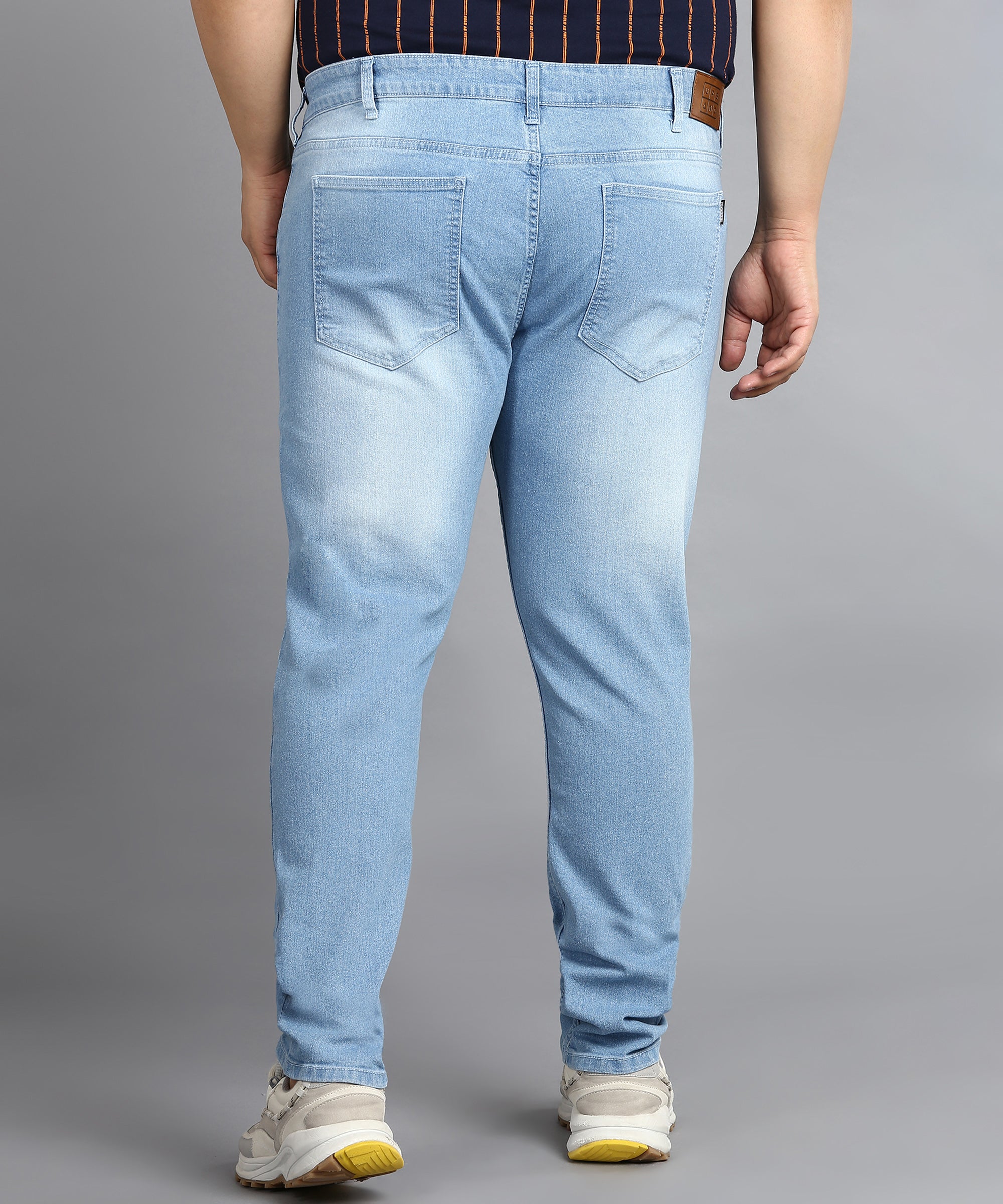 Plus Men's Light Blue Regular Fit Washed Jeans Stretchable