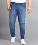 Plus Men's Blue Regular Fit Washed Jeans Stretchable