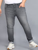 Plus Men's Grey Regular Fit Washed Jeans Stretchable