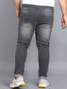 Plus Men's Grey Regular Fit Washed Jeans Stretchable