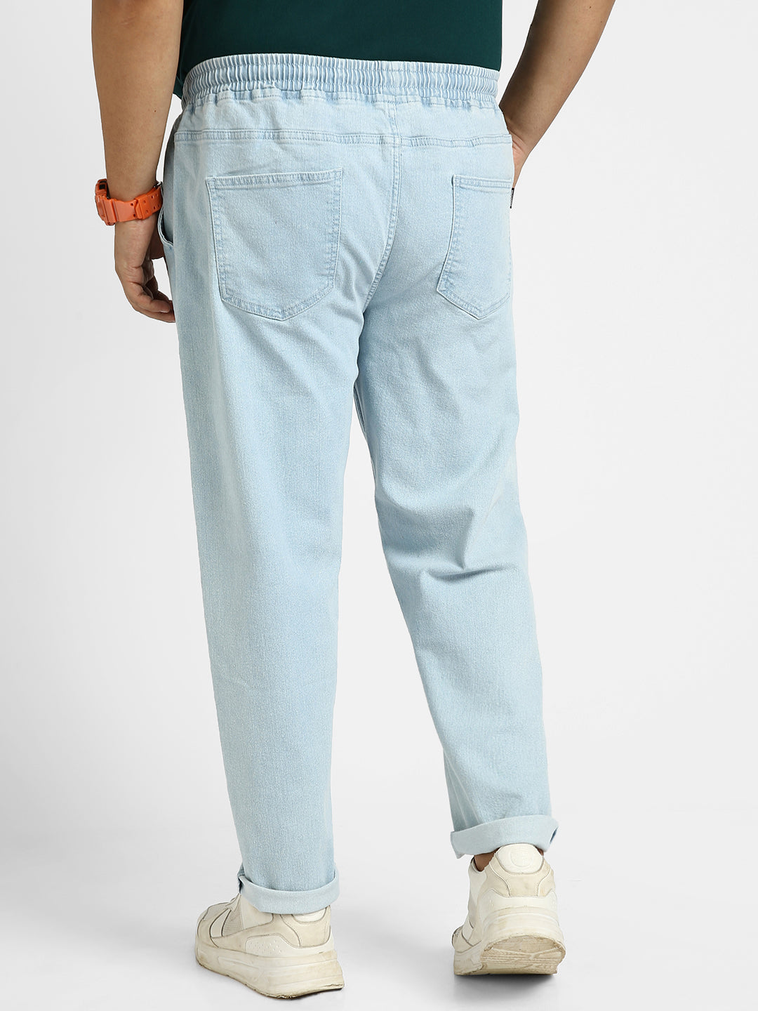 Plus Men's Ice Blue Regular Fit Washed Jogger Jeans Stretchable