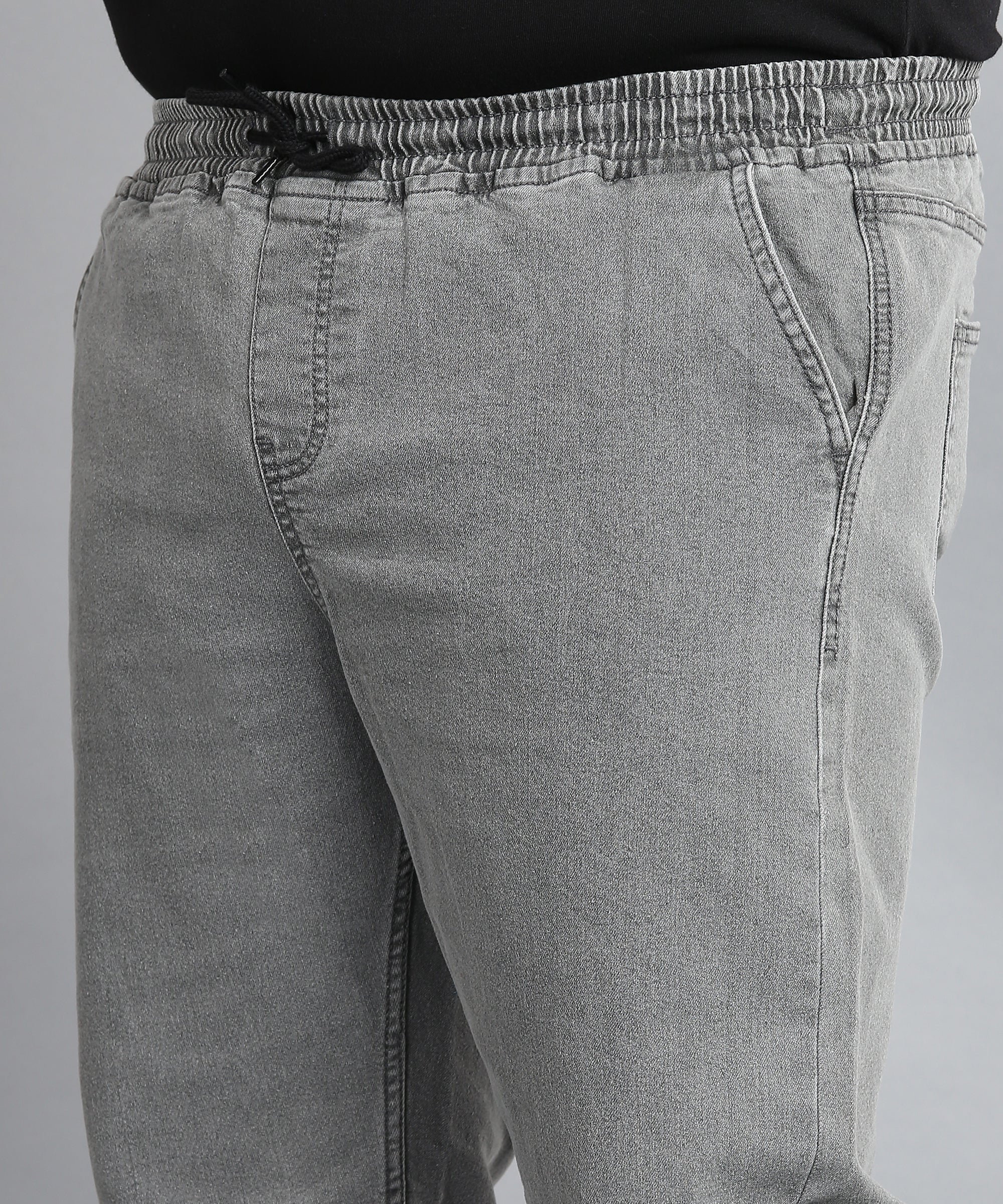 Plus Men's Light Grey Regular Fit Washed Jogger Jeans Stretchable