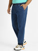 Plus Men's Blue Regular Fit Washed Jogger Jeans Stretchable