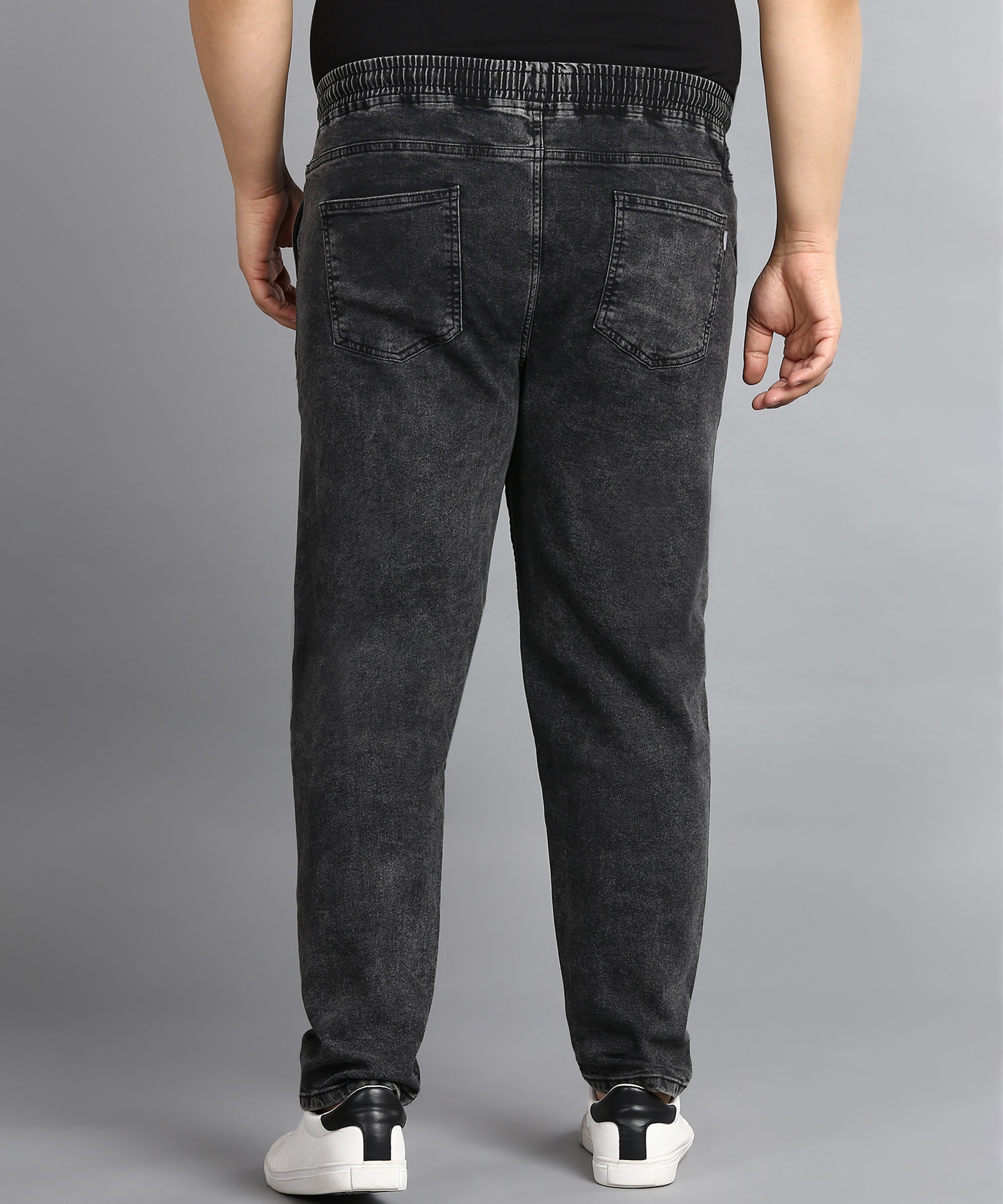 Plus Men's Charcoal Black Regular Fit Washed Jogger Jeans Stretchable