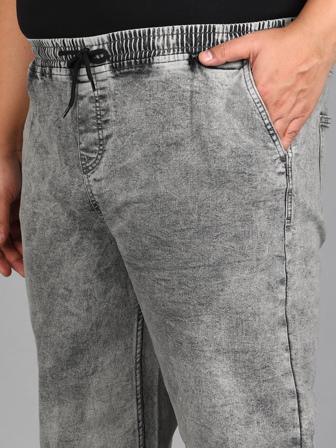 Plus Men's Ice Grey Regular Fit Washed Jogger Jeans Stretchable