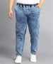 Plus Men's Blue Regular Fit Washed Jogger Jeans Stretchable