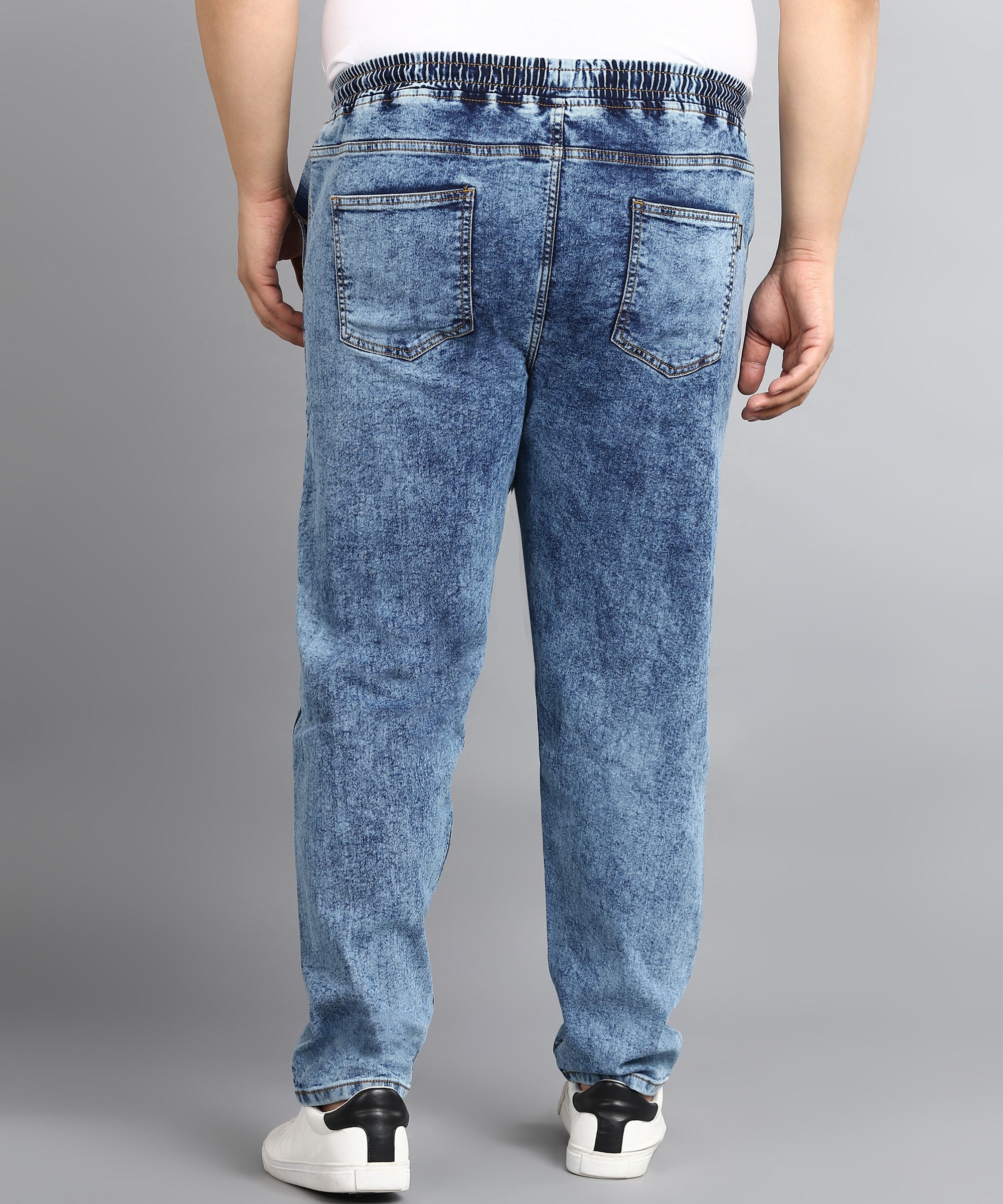 Plus Men's Blue Regular Fit Washed Jogger Jeans Stretchable