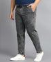 Plus Men's Grey Regular Fit Washed Jogger Jeans Stretchable