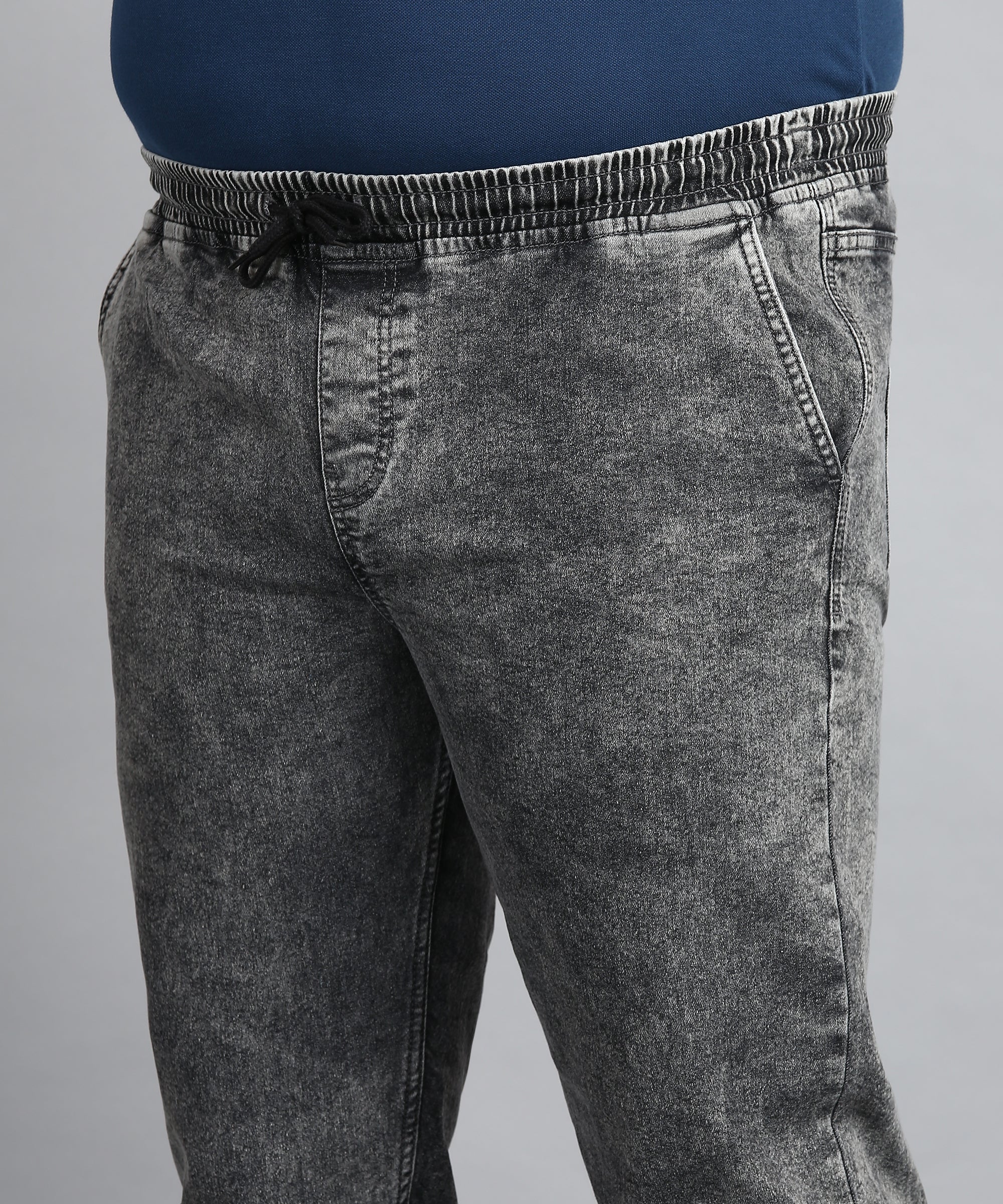 Plus Men's Grey Regular Fit Washed Jogger Jeans Stretchable