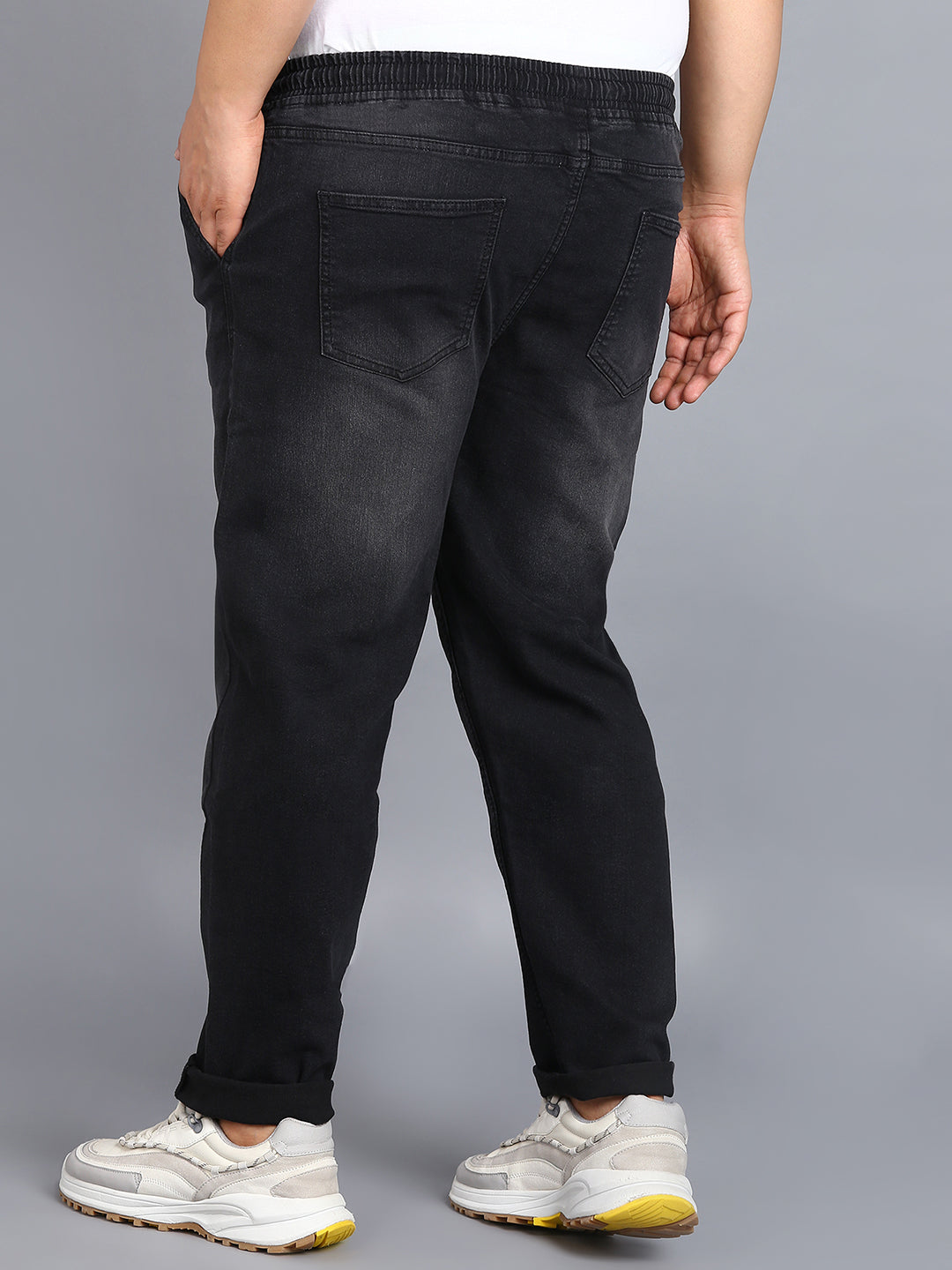 Plus Men's Black Regular Fit Washed Jogger Jeans Stretchable